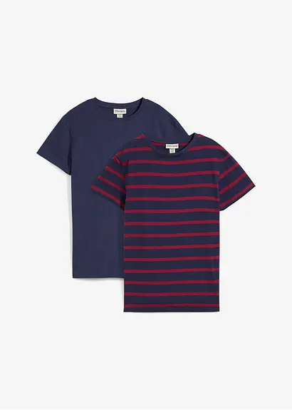 T-Shirt aus reiner Bio-Baumwolle (2er Pack) in rot von vorne - bonprix