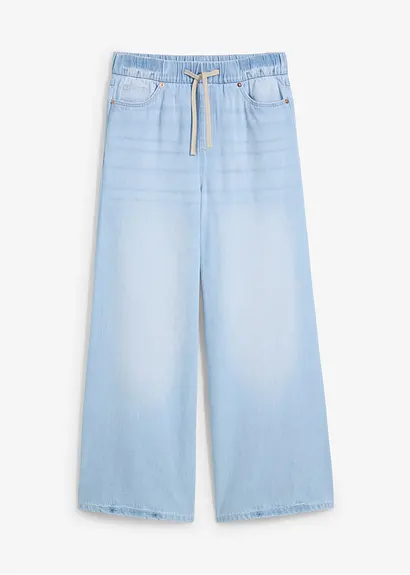 Wide-Leg-Jeans, Mid Waist, Bequembund in blau von vorne - bonprix