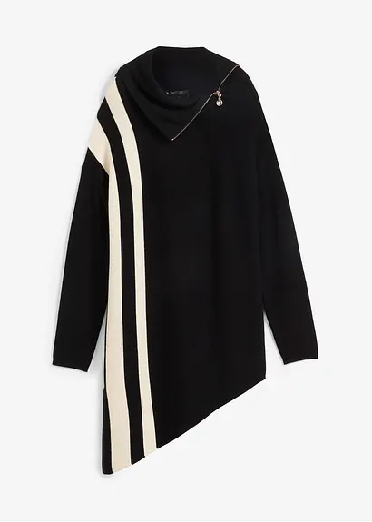 Zipfel Long-Pullover in schwarz von vorne - bonprix
