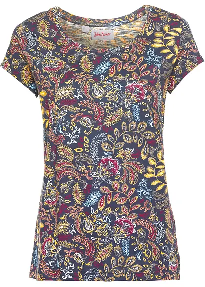 Baumwoll Shirt, bedruckt, Kurzarm in blau von vorne - bonprix