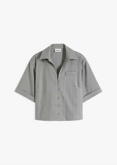Nadelstreifen Hemdbluse in grau von vorne - bonprix