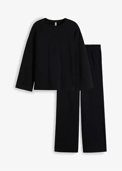Oversized Loungewear Sweat Hausanzug in schwarz von vorne - bonprix