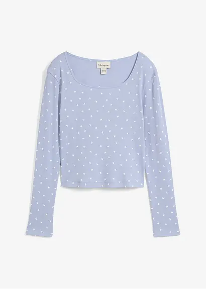 Rippshirt aus reiner Bio-Baumwolle in blau von vorne - bonprix