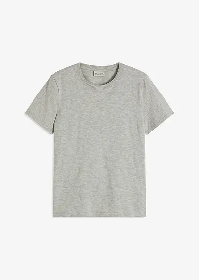 Shirt mit Strickbündchen und Glitzergarn in grau von vorne - bonprix