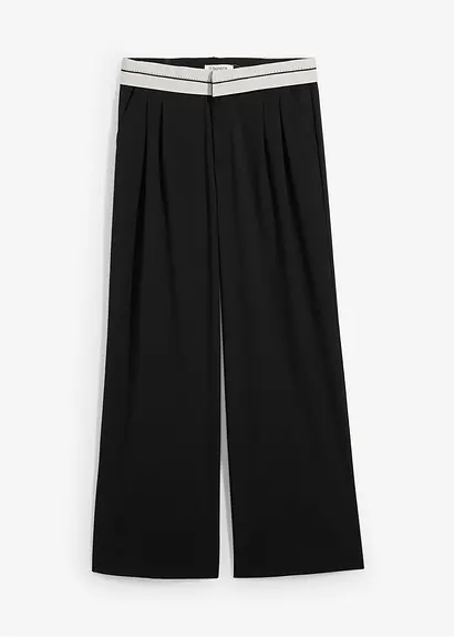 Bundfaltenhose mit Kontrastbund in schwarz von vorne - bonprix