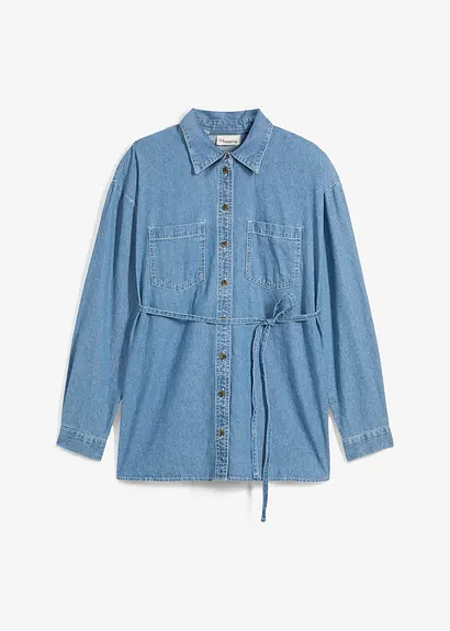 Umstands- und Stilljeanshemd aus reiner Baumwolle in blau von vorne - bonprix