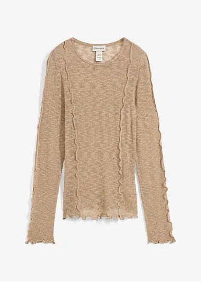 Strickshirt mit Strukturmuster in beige von vorne - bonprix