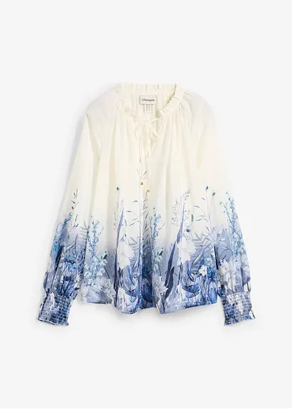 Bluse mit Seidenanteil in grau von vorne - bonprix