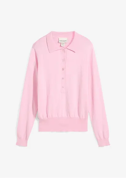 Polo-Pullover mit Seidenanteil in rosa von vorne - bonprix