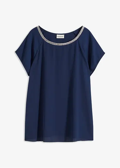 Bluse mit Strasssteinen in blau von vorne - bonprix