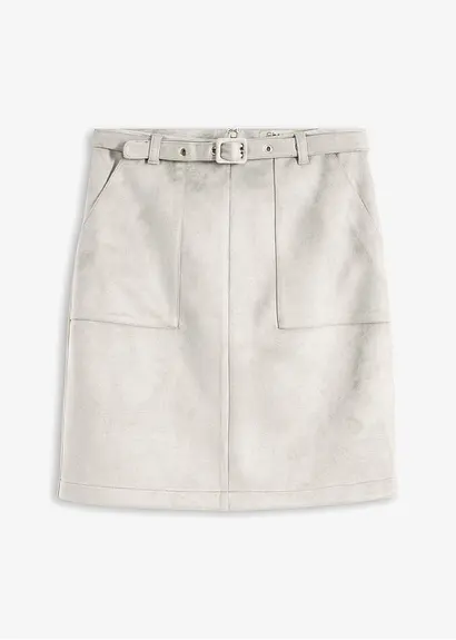 Velourlederimitat-Rock mit Gürtel in grau von vorne - bonprix