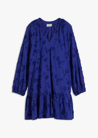Kleid mit Blumen-Applikation in blau von vorne - bonprix