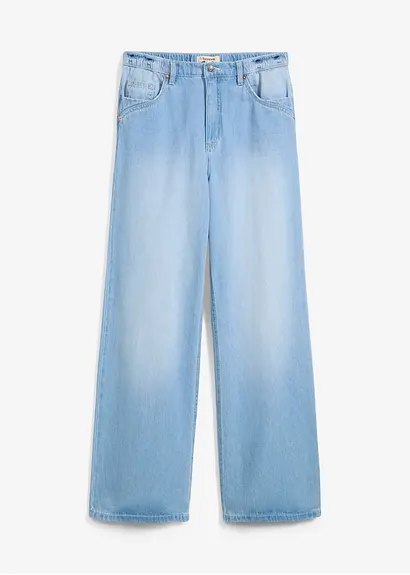 Wide-Leg-Jeans Mid Waist, Bequembund Full Length in blau von vorne - bonprix