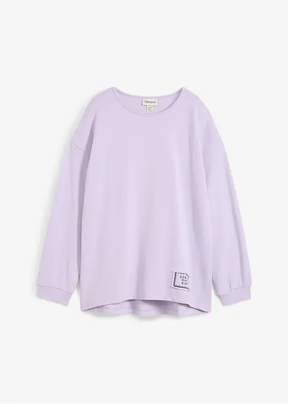Sweatshirt aus Baumwoll-Mix mit Vokuhila Saum in lila von vorne - bonprix