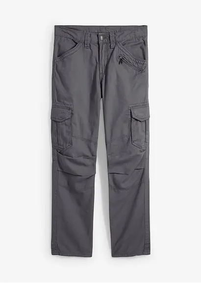Relaxed Fit Cargohose aus reiner Baumwolle, Straight in grau von vorne - bonprix