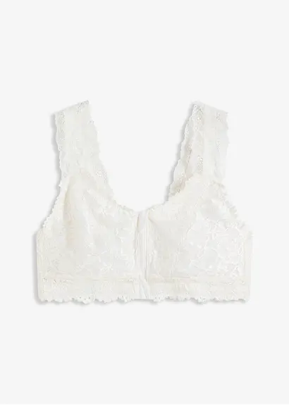 Bralette ohne Bügel mit Vorderverschluss in weiß von vorne - bonprix