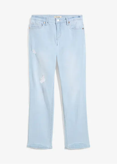 Straight-Jeans, Mid Waist, cropped in blau von vorne - bonprix