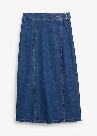 Jeansrock in Wickeloptik, Super Soft in blau von vorne - bonprix