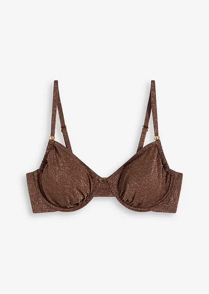 Glitzerndes Bügel Bikini Oberteil in braun von vorne - bonprix