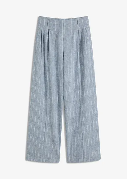 Bundfaltenhose mit Leinenanteil in blau von vorne - bonprix