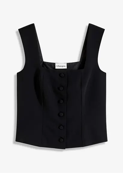 Blusentop mit Knopfleiste in schwarz von vorne - bonprix