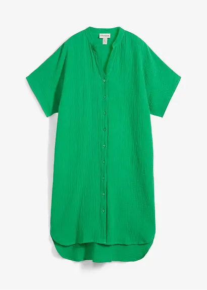 Hemdblusenkleid aus reiner Baumwolle in grün von vorne - bonprix
