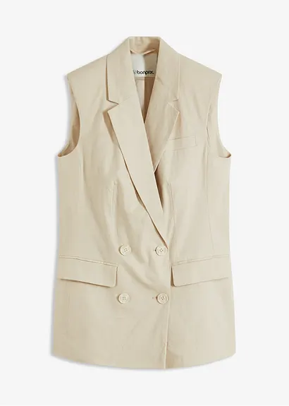 Leinen-Blazer ohne Arm in beige von vorne - bonprix