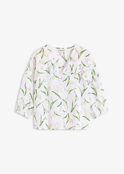 bedruckte Bluse mit Volants in weiß von vorne - bonprix