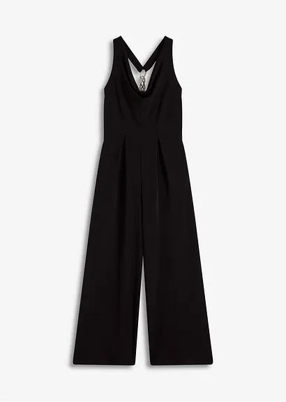 Jumpsuit mit Wasserfallausschnitt in schwarz von vorne - bonprix