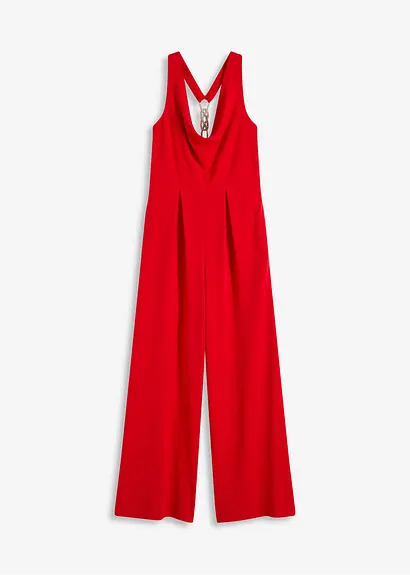 Jumpsuit mit Wasserfallausschnitt in rot von vorne - bonprix