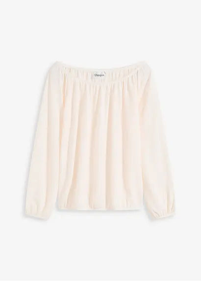 Langarmshirt in beige von vorne - bonprix
