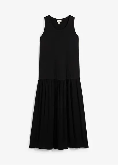 Maxikleid mit Materialmix in schwarz von vorne - bonprix