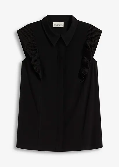 Shirtbluse mit Volants in schwarz von vorne - bonprix