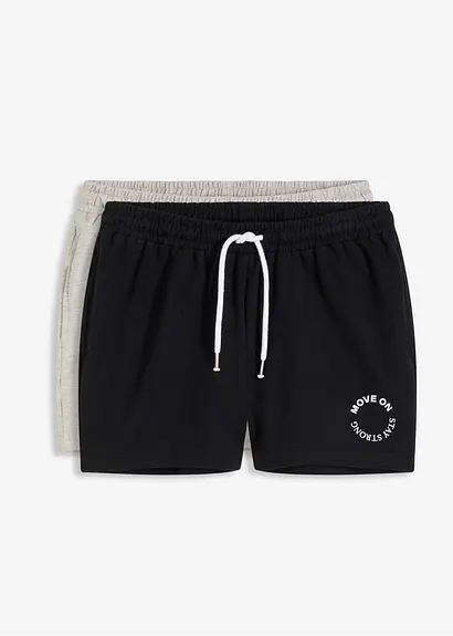 Weit geschnittene Loungewear Sweat Shorts (2er Pack) in grau von vorne - bonprix