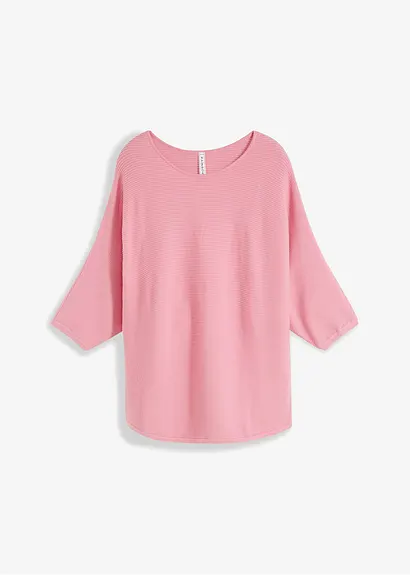 Oversize Ripp-Pullover aus Viskose-Mix in rosa von vorne - bonprix
