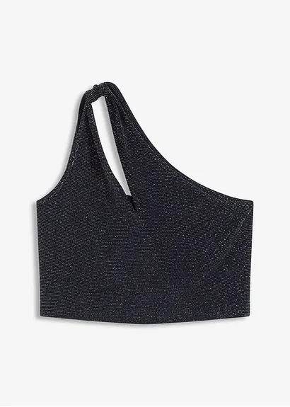 Top, One Shoulder Twist in schwarz von vorne - bonprix