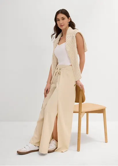 Palazzo-Hose aus luftigem Leinen-Mix in beige im Look (Totalaufnahme) - bonprix