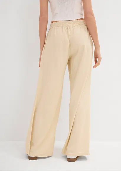 Palazzo-Hose aus luftigem Leinen-Mix in beige von hinten - bonprix