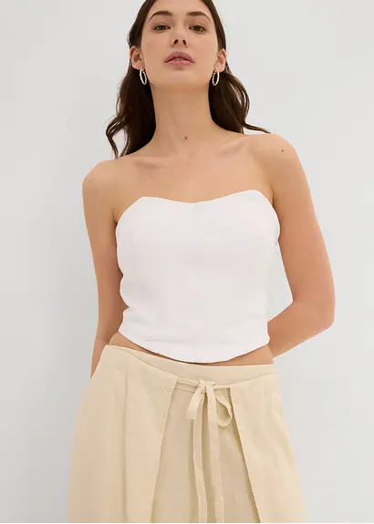 Palazzo-Hose aus luftigem Leinen-Mix in beige (Detailaufnahme) - bonprix