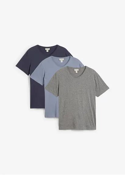 T-Shirt mit V-Ausschnitt (3er Pack) in blau von vorne - bonprix