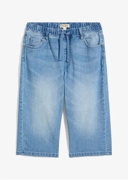 Schlupf-Jeans-Longbermuda, Slim Fit in blau von vorne - bonprix