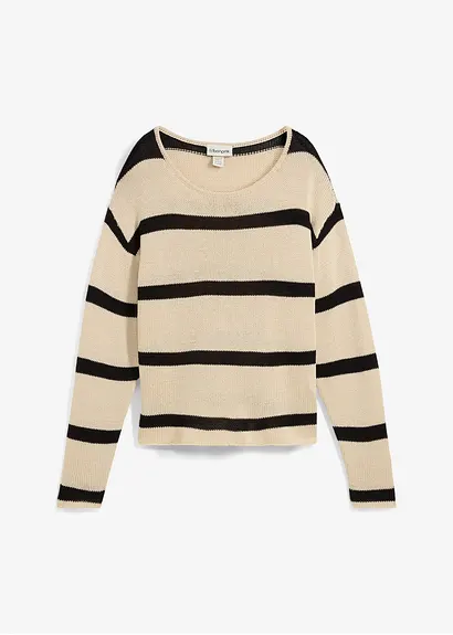 Oversize Feinstrickpullover in beige von vorne - bonprix