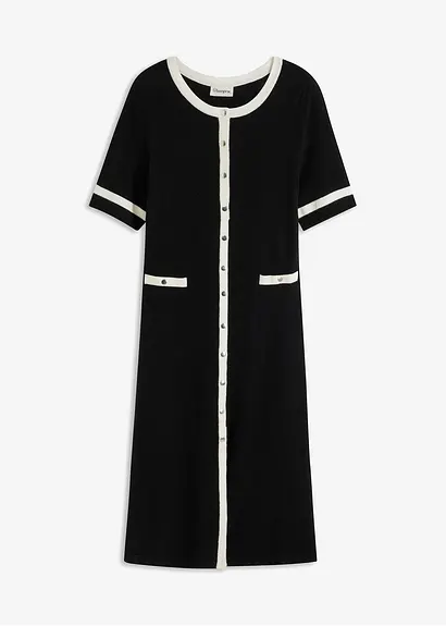 Strickkleid mit Knopfdetail in schwarz von vorne - bonprix