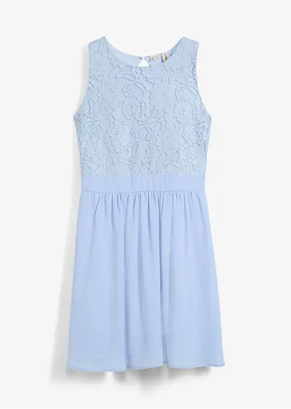 Minikleid mit Spitze in blau von vorne - bonprix
