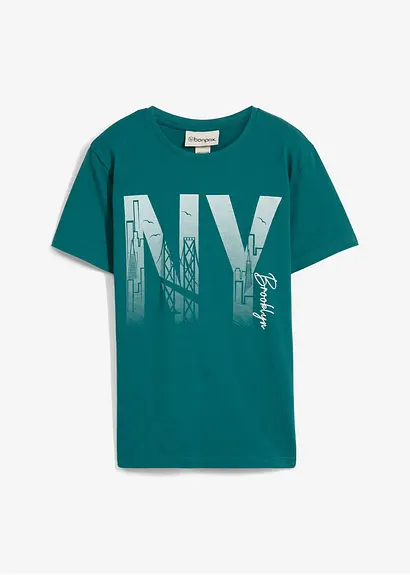 T-Shirt aus reiner Bio-Baumwolle in petrol von vorne - bonprix