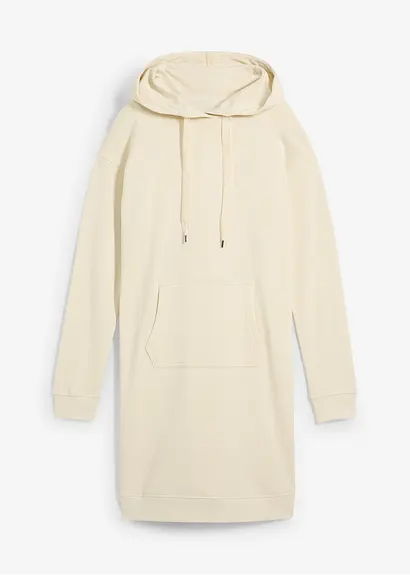 Sweatkleid aus reiner Baumwolle in beige von vorne - bonprix