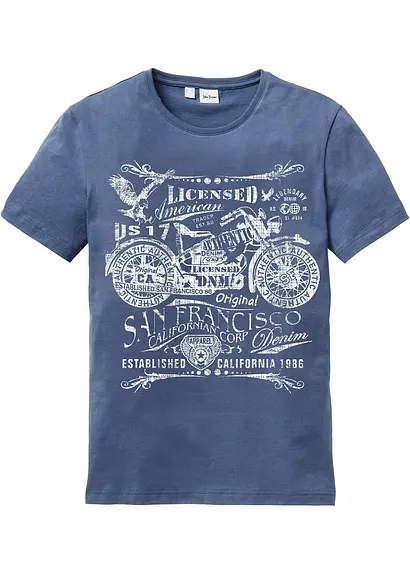 T-Shirt aus reiner Baumwolle in blau von vorne - bonprix