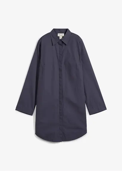 Hemdblusenkleid aus reiner Baumwolle in blau von vorne - bonprix