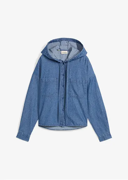 Kapuzen-Jeansbluse in blau von vorne - bonprix