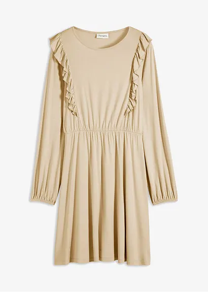 Jerseykleid mit Volants in grün von vorne - bonprix